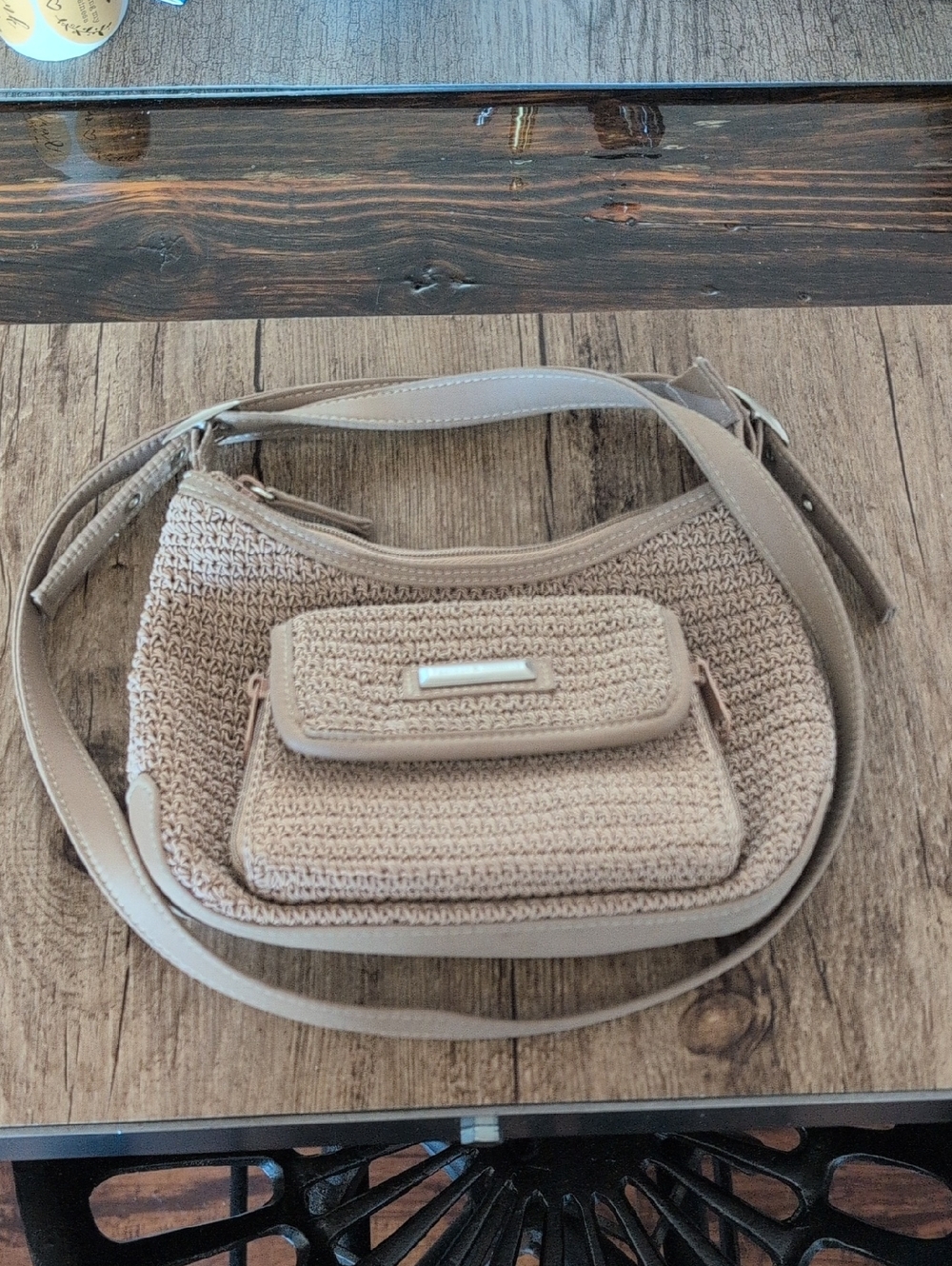 Frankie & Johnnie Tan Crochet Knit Crossbody Shoulder Bag Vintage Y2K - Picture 13 of 15